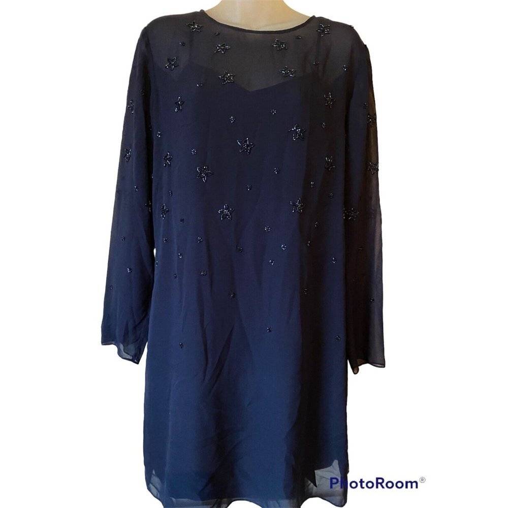 Stunning Patrick Evening Beaded Evening Dress Party Dress Navy Silk Slip Size 10